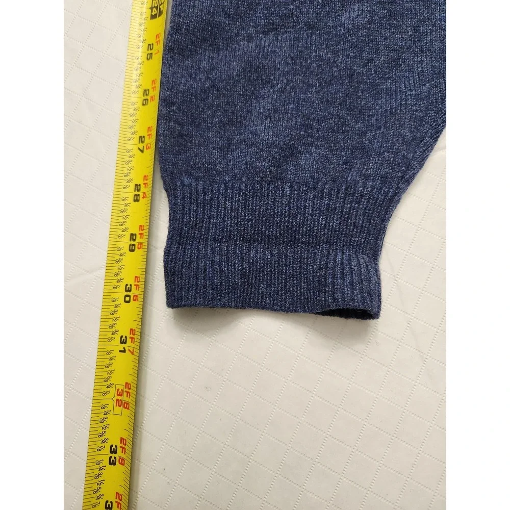 LL Bean Sweater Mens XL Blue Heather V Neck Lambswool Pullover Knit Grandpa